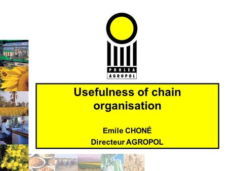 Usefulness of chain organisation Emile CHONÉ Directeur AGROPOL.
