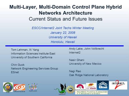 Hybrid MLN DOE Office of Science DRAGON Multi-Layer, Multi-Domain Control Plane Hybrid Networks Architecture Current Status and Future Issues Andy Lake,