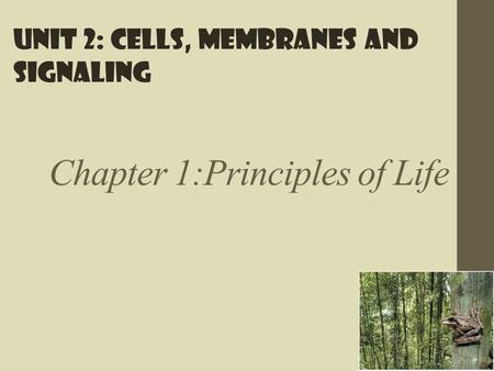Chapter 1:Principles of Life Unit 2: Cells, membranes and signaling.