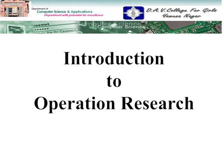 Introduction to Operation Research