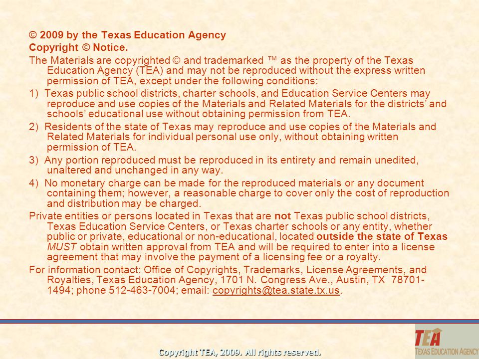 2009 By The Texas Education Agency