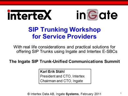 SIP Trunking Workshop for Service Providers