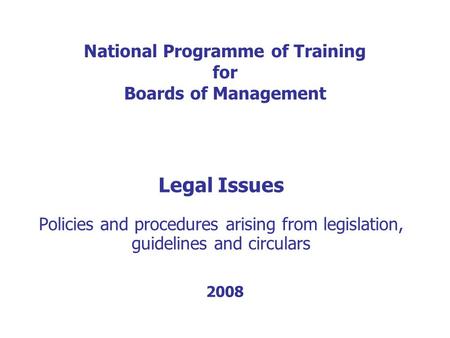 National Programme of Training for Boards of Management