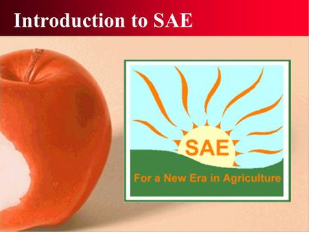 Introduction to SAE. Objective 08.01 Identify the component parts of the Supervised Agricultural Experience Record used in the agricultural mechanics.