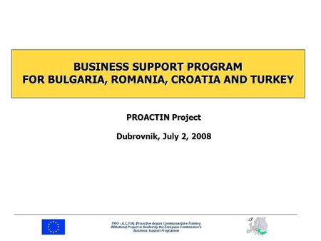 BUSINESS SUPPORT PROGRAM FOR BULGARIA, ROMANIA, CROATIA AND TURKEY PROACTIN Project Dubrovnik, July 2, 2008.