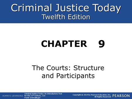 Criminal Justice Today Twelfth Edition CHAPTER Criminal Justice Today: An Introductory Text for the 21 st Century, 12e Frank Schmalleger Copyright © 2014.