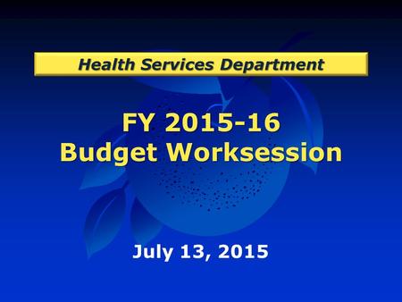 FY 2015-16 Budget Worksession Health Services Department July 13, 2015.