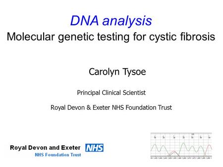 DNA analysis Molecular genetic testing for cystic fibrosis Carolyn Tysoe Principal Clinical Scientist Royal Devon & Exeter NHS Foundation Trust.
