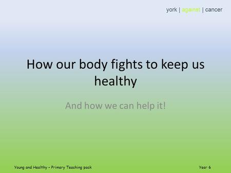 How our body fights to keep us healthy And how we can help it! york | against | cancer Young and Healthy – Primary Teaching pack Year 6.