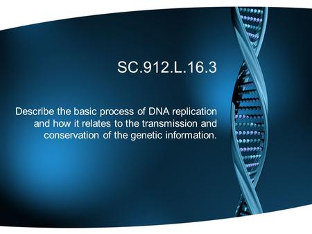 SC.912.L.16.3 Describe the basic process of DNA replication and how it relates to the transmission and conservation of the genetic information.