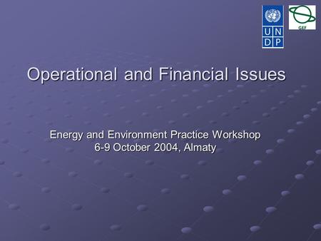 Operational and Financial Issues Energy and Environment Practice Workshop 6-9 October 2004, Almaty.