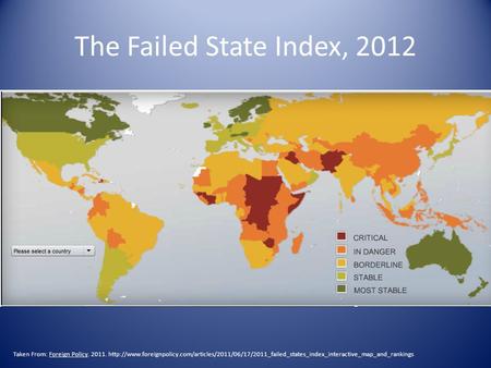 The Failed State Index, 2012 Taken From: Foreign Policy. 2011.