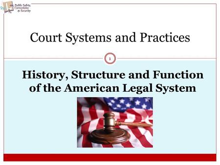 History, Structure and Function of the American Legal System 1 Court Systems and Practices.