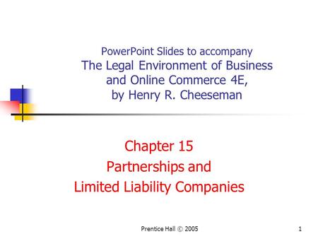 Chapter 15 Partnerships and Limited Liability Companies