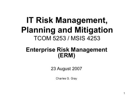 IT Risk Management, Planning and Mitigation TCOM 5253 / MSIS 4253