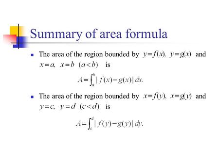 Summary of area formula