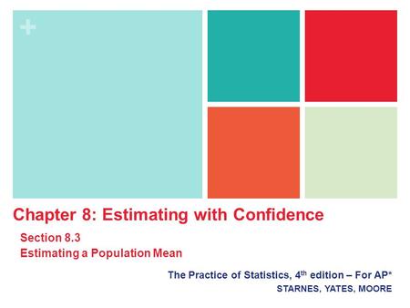 + The Practice of Statistics, 4 th edition – For AP* STARNES, YATES, MOORE Chapter 8: Estimating with Confidence Section 8.3 Estimating a Population Mean.