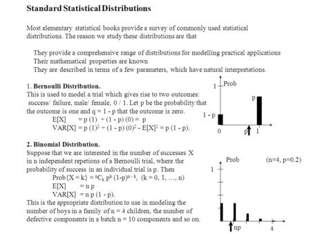 Standard Statistical Distributions Most elementary statistical books provide a survey of commonly used statistical distributions. The reason we study these.