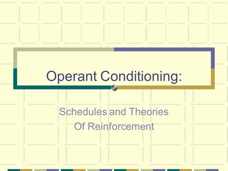 Operant Conditioning: Schedules and Theories Of Reinforcement.