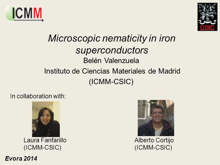 Microscopic nematicity in iron superconductors Belén Valenzuela Instituto de Ciencias Materiales de Madrid (ICMM-CSIC) In collaboration with: Laura Fanfarillo.