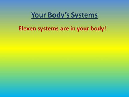 Your Body’s Systems Eleven systems are in your body!