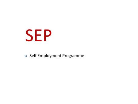 SEP Self Employment Programme. SELF EMPLOYMENT PROGRAMME(SEP) It is further dived into three sub components 1. SEP Individual - SEP(I) 2. SEP Group -