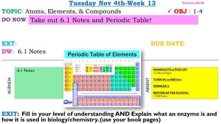 Take out 6.1 Notes and Periodic Table!
