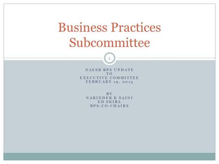 Business Practices Subcommittee