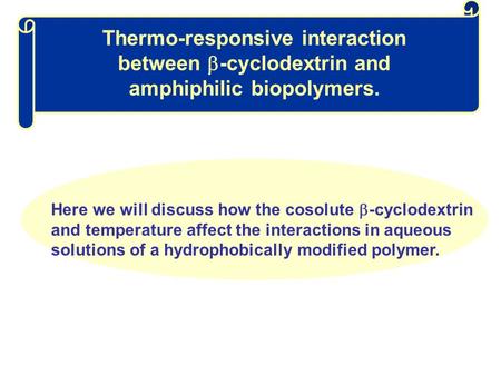 Thermo-responsive interaction between  -cyclodextrin and amphiphilic biopolymers. Here we will discuss how the cosolute  -cyclodextrin and temperature.