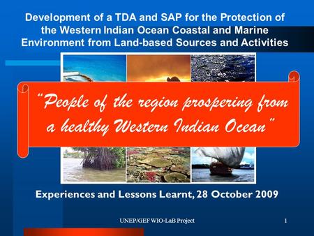 UNEP/GEF WIO-LaB Project1 Experiences and Lessons Learnt, 28 October 2009 Development of a TDA and SAP for the Protection of the Western Indian Ocean Coastal.