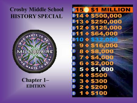 Crosby Middle School HISTORY SPECIAL Chapter 1– EDITION.