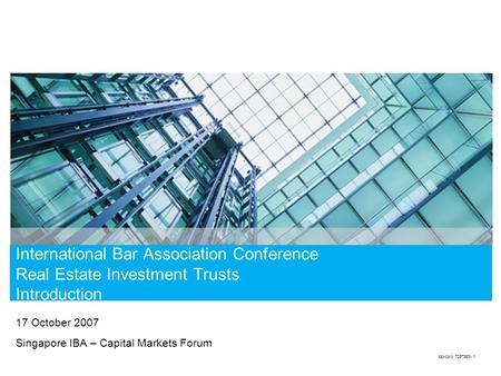 International Bar Association Conference Real Estate Investment Trusts Introduction 17 October 2007 Singapore IBA – Capital Markets Forum tdo-corp 7257363v.1.
