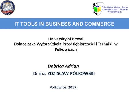 IT TOOLS IN BUSINESS AND COMMERCE University of Pitesti Dolnośląska Wyższa Szkoła Przedsiębiorczości i Techniki w Polkowicach Dobrica Adrian Dr inż. ZDZISŁAW.