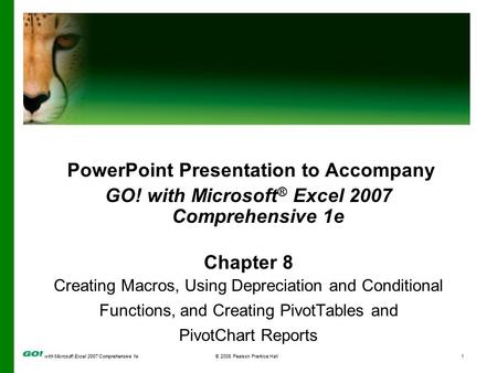 With Microsoft Excel 2007 Comprehensive 1e© 2008 Pearson Prentice Hall1 PowerPoint Presentation to Accompany GO! with Microsoft ® Excel 2007 Comprehensive.