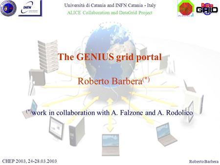 CHEP 2000, 10.02.2000Roberto Barbera Roberto Barbera (*) The GENIUS grid portal CHEP 2003, 24-28.03.2003 (*) work in collaboration with A. Falzone and.