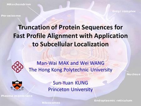 Truncation of Protein Sequences for Fast Profile Alignment with Application to Subcellular Localization Man-Wai MAK and Wei WANG The Hong Kong Polytechnic.