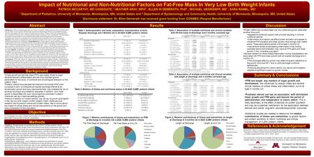 Impact of Nutritional and Non-Nutritional Factors on Fat-Free Mass In Very Low Birth Weight Infants PATRICK MCCARTHY, MD CANDIDATE, 1 HEATHER GRAY, MPH.