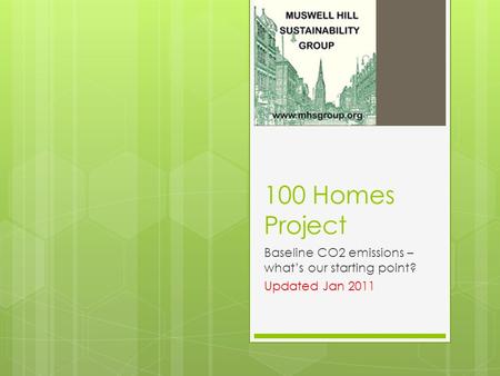 100 Homes Project Baseline CO2 emissions – what’s our starting point? Updated Jan 2011.