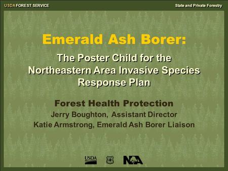 Emerald Ash Borer: The Poster Child for the Northeastern Area Invasive Species Response Plan Forest Health Protection Jerry Boughton, Assistant Director.