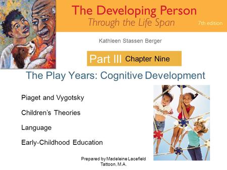 Kathleen Stassen Berger Prepared by Madeleine Lacefield Tattoon, M.A. 1 Part III The Play Years: Cognitive Development Chapter Nine Piaget and Vygotsky.