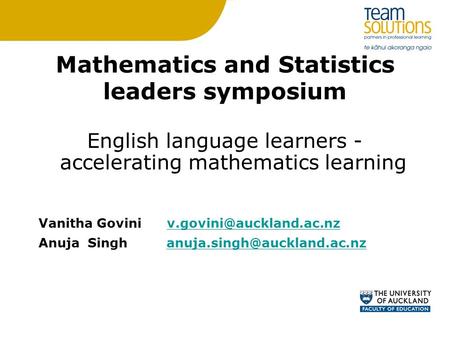 English language learners - accelerating mathematics learning Vanitha Govini Anuja Singh