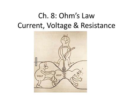 Ch. 8: Ohm’s Law Current, Voltage & Resistance. Electric potential Energy increases when unlike charges move further apart Electric potential difference.