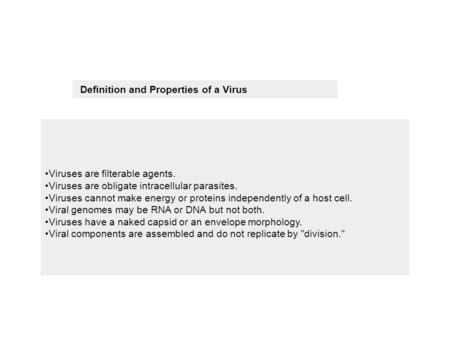 Definition and Properties of a Virus