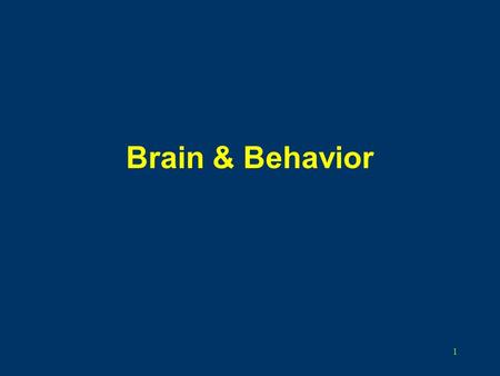1 Brain & Behavior. 2 Goals for Lecture & Readings Understand the mechanisms of neural communication Understand the form and function of the nervous system.