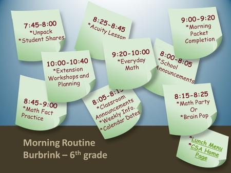 Morning Routine Burbrink – 6 th grade On Click Animated Version.