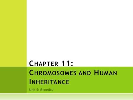 Unit 4: Genetics C HAPTER 11: C HROMOSOMES AND H UMAN I NHERITANCE.