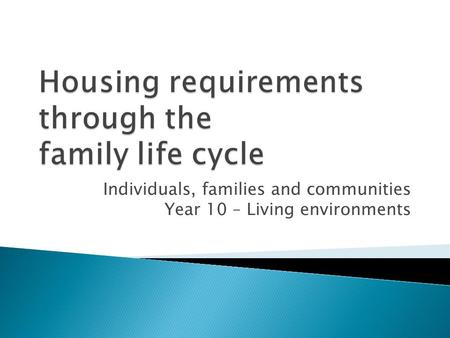 Individuals, families and communities Year 10 – Living environments.