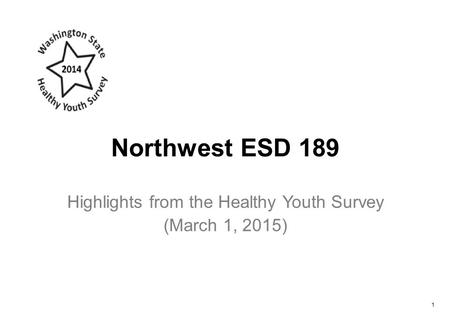 Northwest ESD 189 Highlights from the Healthy Youth Survey (March 1, 2015) 1.