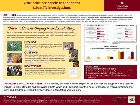 Citizen science sparks independent scientific investigations ` ABSTRACT: ABSTRACT: Citizen science programs across the country invite the public to participate.