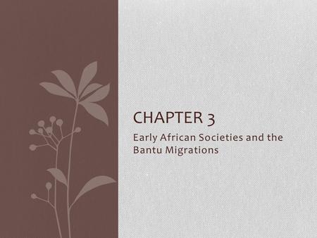 Early African Societies and the Bantu Migrations CHAPTER 3.